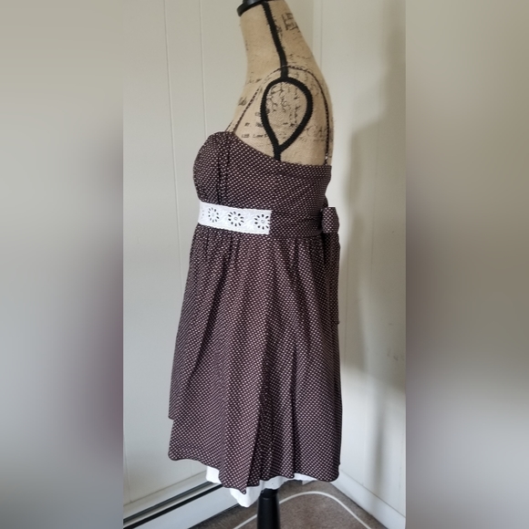Speechless Brand Adorable Babydoll Sundress Brown W/White Polka Dots & Daisies - Picture 3 of 6